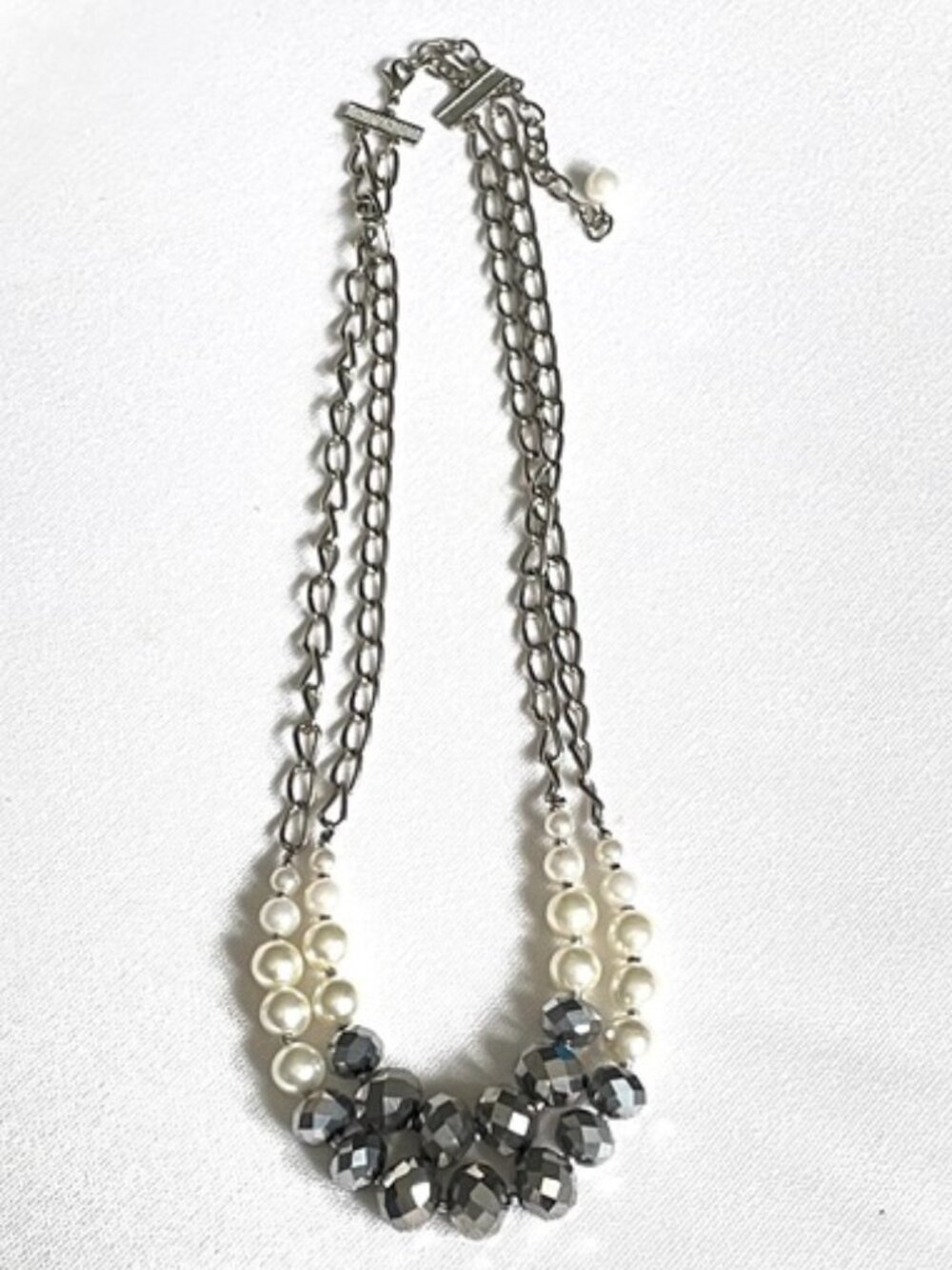 Vintage Pearl and Bead Silver Chain Adjustable Necklace-Vintage 80's Necklace